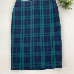 Lord & Taylor Blackwatch Tartan Plaid Cotton Stretch Pencil Skirt Lined Navy Gre